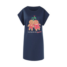 Natkjole/oversize t-shirt m/julemotiv blå onesize